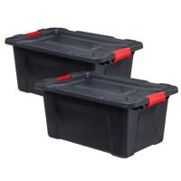 5Five opbergbox/opbergkrat - 2x - 30 Liter - zwart - kunststof - L53 x B36 x H27 cm - stapelbaar 5Five opbergbox/opbergkrat - 2x - 30 Liter - zwart - kunststof - L53 x B36 x H27 cm - stapelbaar