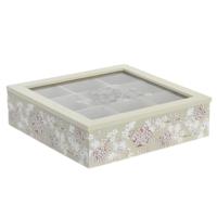 Theedoos - 9-vaks - groen - hout - 24 x 24 x 7 cm - doorzichtig