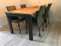 Set van 4 leren eetkamerstoelen - met wieltjes - groen leer - Echt leer, Modern, ontdek de vele Leersoorten en Kleuren bij ShopX
