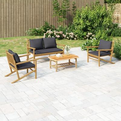 4-delige Loungeset met kussens bamboe donkergrijs