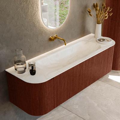 Badmeubel Mondiaz Kurve-Dlux | 150 cm cm | Meubelkleur Ruby | Wastafelkleur Ostra | Solid surface | Wasbak midden spoelbak | Zonder kraangat(en)