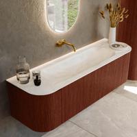 Badmeubel Mondiaz Kurve-Dlux | 150 cm cm | Meubelkleur Ruby | Wastafelkleur Ostra | Solid surface | Wasbak midden spoelbak | Zonder kraangat(en)