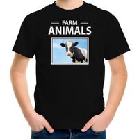 Koeien t-shirt met dieren foto farm animals zwart voor kinderen XL (158-164)  -
