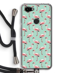 Flamingoprint groen: Pixel 3a Transparant Hoesje met koord