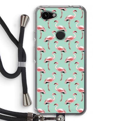 Flamingoprint groen: Pixel 3a Transparant Hoesje met koord