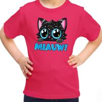 Verkleed T-shirt voor jongens/meisjes - Miauw - roze - carnaval - feestkleding voor kinderen