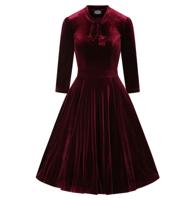 Hearts & Roses Sylvie Velvet Swing Dress Burgundy-L