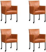 Set van 4 Cognac leren moderne kuipstoel Desire - poot rond zwart met wiel - Vintage Leer Cognac (cognac leer)