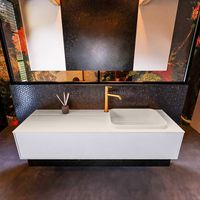 Badkamermeubelset Mondiaz Erin 150 cm met 1 Lade met RIDGE Wastafel Rechts Linen met 1 kraangat Greeploos Mat Cale
