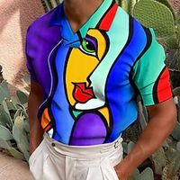 Voor heren POLO Shirt Golfshirt Abstract Grafische prints Strijkijzer Zwart Geel blauw Regenboog 3D-afdrukken Buiten Straat Korte Mouw Afdrukken Kleding Modieus Ontwerper Casual Ademend Lightinthebox - thumbnail