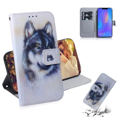 Witte Wolf patroon gekleurde tekening horizontale Flip lederen case voor Huawei P Smart + 2019/Nova 3i met houder & card slots & portemonnee