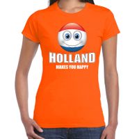 Holland makes you happy landen t-shirt Nederland oranje voor dames met emoticon