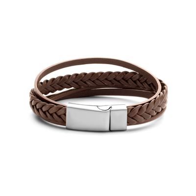 Armband leder-staal 12 mm bruin 20 cm