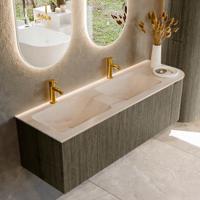 Badmeubel Mondiaz Kurve-Dlux | 145 cm | Meubelkleur Shadow | Wastafelkleur Meli | Solid surface | Dubbel / Links spoelbak | 2 kraangaten