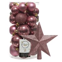 Decoris kerstballen 30x stuks - oud roze 4/5/6 cm kunststof mat/glans/glitter mix en piek - Kerstbal - thumbnail