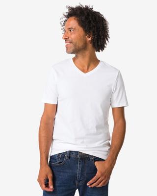 HEMA Heren T-shirts slimfit v-hals extra lang - 2 stuks wit (wit)