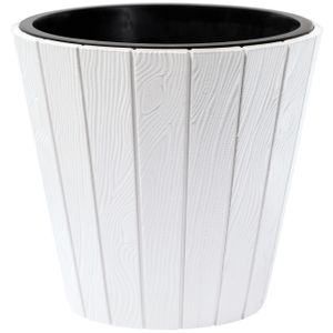 Plantenpot/bloempot Wood Style - buiten/binnen - kunststof - wit - D35 x H32 cm