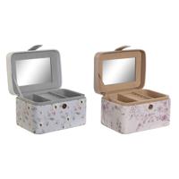 Juwelenkistje DKD Home Decor Blauw Grijs Kameel Licht Roze Polyurethaan Spiegel 17 x 12 x 10 cm (2 Stuks)