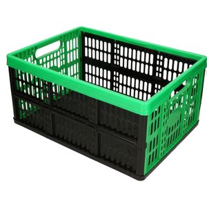 Forte Plastics boodschappen kratten opvouwbaar zwart/groen 48 x 35 x 24 cm