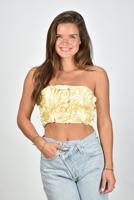 Rotate cropped top met rozen geel