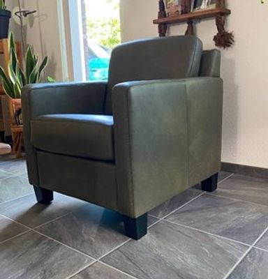 Leren fauteuil met houten poten - groen leer - Echt leer, Landelijk, ontdek de vele Leersoorten en Kleuren bij ShopX