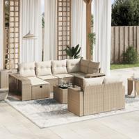 11-delige Tuinset met kussens poly rattan beige