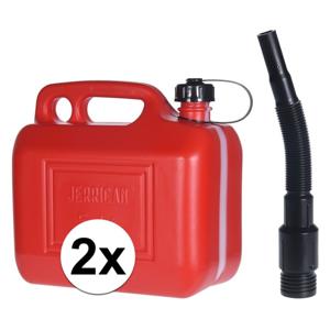 Jerrycan voor brandstof - 2x - 5 liter - rood - met schenktuit