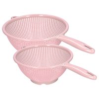 Plasticforte Keuken vergieten/zeef met steel - 2x stuks - kunststof - Dia 22/24 cm - roze - Vergieten - thumbnail
