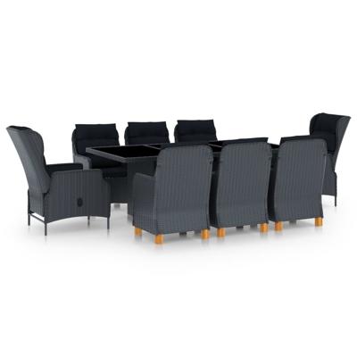 9-delige Tuinset met kussens poly rattan donkergrijs