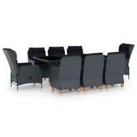 9-delige Tuinset met kussens poly rattan donkergrijs