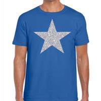 De Ster van de show - verkleed t-shirt - blauw - met zilveren ster in glitters - heren - glamour