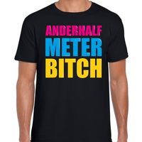 Anderhalf meter bitch fun tekst t-shirt zwart heren - thumbnail