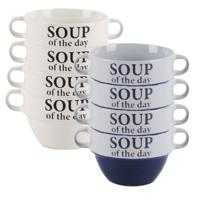 Bellatio Design Soepkommen - 8x - Soup of the day - keramiek - D12 x H8 cm - blauw / wit