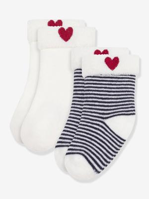 Set van 2 paar baby sokken van geborduurd katoen PETIT BATEAU marineblauw