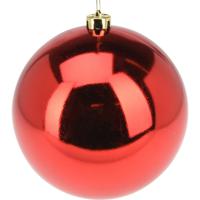 Grote decoratie kerstbal - rood - 18 cm - kunststof - glimmend - kerstversiering - thumbnail