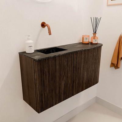 Toiletmeubel Mondiaz Joya Dlux | 81.6 cm | Meubelkleur Walnut | Faye wastafel Lava Wasbak Links | Zonder kraangat(en)