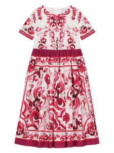 Dolce & Gabbana Kids robe longue plissée à imprimé Majolica - Blanc