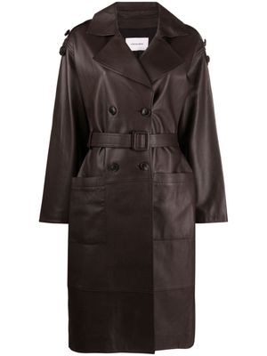 Yves Salomon trench en cuir à boutonnière croisée - Marron
