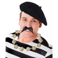 Carnaval verkleed set compleet - Fransman baret met plaksnor - en knoflook ketting - volwassenen