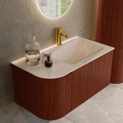 Badmeubel Mondiaz Kurve-Dlux | 85 cm | Meubelkleur Ruby | Wastafelkleur Meli | Solid surface | Wasbak rechter zijde spoelbak | 1 kraangat