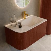 Badmeubel Mondiaz Kurve-Dlux | 85 cm | Meubelkleur Ruby | Wastafelkleur Meli | Solid surface | Wasbak rechter zijde spoelbak | 1 kraangat
