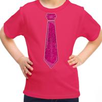 Verkleed t-shirt voor kinderen - glitter stropdas - roze - meisje - carnaval/themafeest kostuum