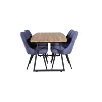 IncaNABL eethoek eetkamertafel uitschuifbare tafel lengte cm 160 / 200 el hout decor en 4 Velvet Deluxe eetkamerstal - thumbnail