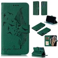 Feather patroon Litchi textuur horizontale Flip lederen draagtas met portemonnee & houder & kaartsleuven voor Huawei P Smart Z/Y9 Prime (2019) (groen)