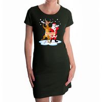 Fout kerst jurkje met dronken kerstman en rudolf zwart voor dames - Kerst kleding / outfit XL  - - thumbnail