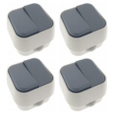 Wandcontactdoos - 4x - wisselschakelaar - opbouw - IP54 - 10A - wit/antraciet - 76 x 70 x 54 mm
