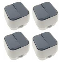 Wandcontactdoos - 4x - wisselschakelaar - opbouw - IP54 - 10A - wit/antraciet - 76 x 70 x 54 mm