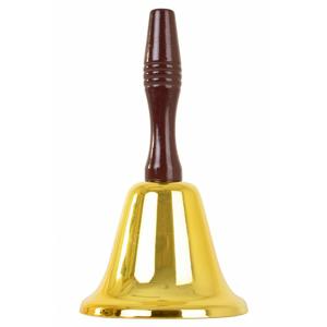 Kerstman bel - goud - 20 cm - houten handvat - kerstman accessoires