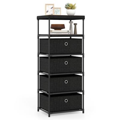 Kast met 4 Lades Stoffen Kast met Houten Blad Opbergruimte met Opvouwbare Stoffen Lades