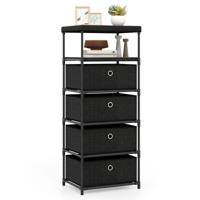 Kast met 4 Lades Stoffen Kast met Houten Blad Opbergruimte met Opvouwbare Stoffen Lades